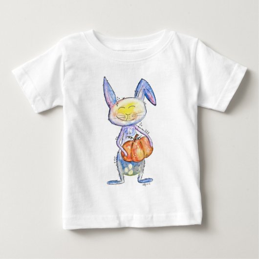 かぼちゃをお洒落抱えたかわいいバニー ベビーTシャツ (正面)