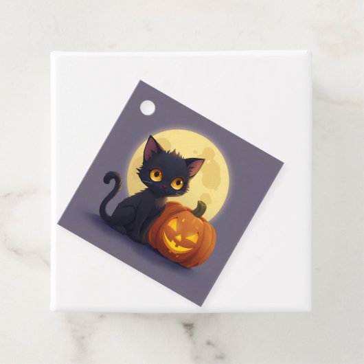 かぼちゃを彫ったかわいい白熱［赤熱］光を放つ黒猫 フェイバータグ (インサイチュ)