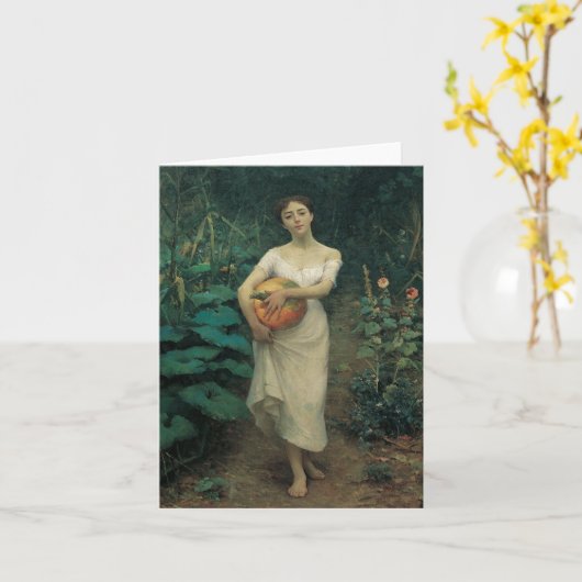 かぼちゃを抱えた少女 カード (黄色い花)