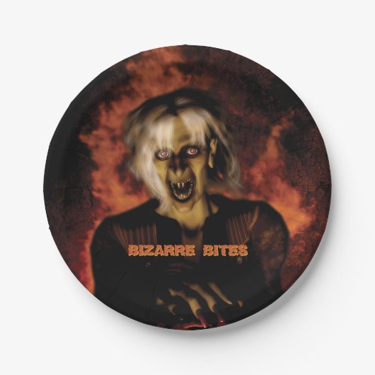 かぼちゃを持った邪悪な魔女。ハロウィン ペーパープレート (正面)