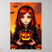 かぼちゃを持っている若い女性 | AIアートポスター ポスター (正面)
