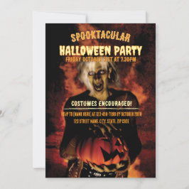 かぼちゃを持つ邪悪な魔女ハローウィンパーティ 招待状