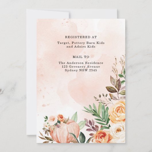 かぼちゃウッドランド野生動物が郵便でシャワー 招待状 (裏面)