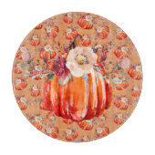 かぼちゃオレンジ秋フローラ格子秋 カッティングボード (正面)