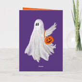 かぼちゃキャンディバケットによるトリックまたは処理幽霊 カード (裏面)