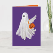 かぼちゃキャンディバケットによるトリックまたは処理幽霊 カード (正面)