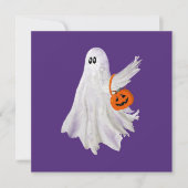 かぼちゃキャンディバケットによるトリックまたは処理幽霊 カード (正面)