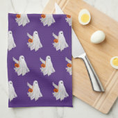 かぼちゃキャンディバケットによるトリックまたは処理幽霊 キッチンタオル (四つ折り)