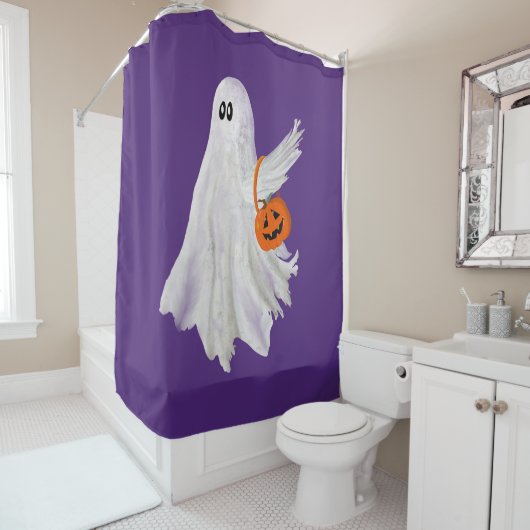 かぼちゃキャンディバケットによるトリックまたは処理幽霊 シャワーカーテン (インサイチュ)