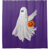 かぼちゃキャンディバケットによるトリックまたは処理幽霊 シャワーカーテン (正面)