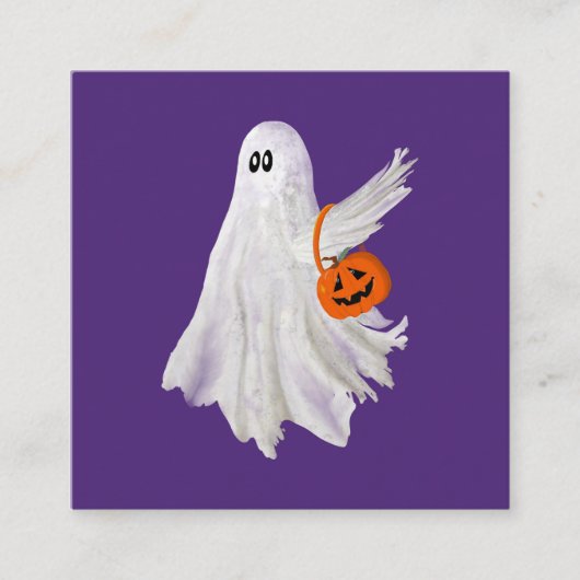 かぼちゃキャンディバケットによるトリックまたは処理幽霊 スクエア名刺 (正面)