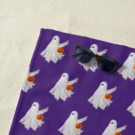 かぼちゃキャンディバケットによるトリックまたは処理幽霊 ビーチタオル