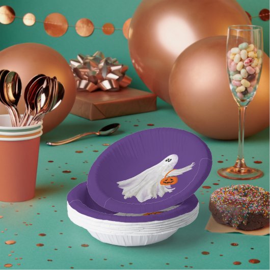 かぼちゃキャンディバケットによるトリックまたは処理幽霊 ペーパーボウル (複数)