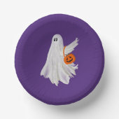 かぼちゃキャンディバケットによるトリックまたは処理幽霊 ペーパーボウル (正面)