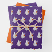 かぼちゃキャンディバケットによるトリックまたは処理幽霊 ラッピングペーパーシート (インサイチュ)