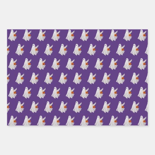 かぼちゃキャンディバケットによるトリックまたは処理幽霊 ラッピングペーパーシート (正面2)