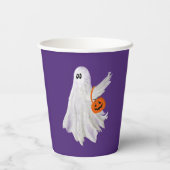 かぼちゃキャンディバケットによるトリックまたは処理幽霊 紙コップ (裏面)