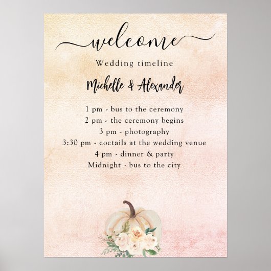 かぼちゃクリーム赤面秋の結婚式プログラムタイムライン ポスター (正面)