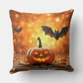 🎃🧡 かぼちゃコウモリ スプーキーなハロウィンナイトの雰囲気 クッション (裏面)
