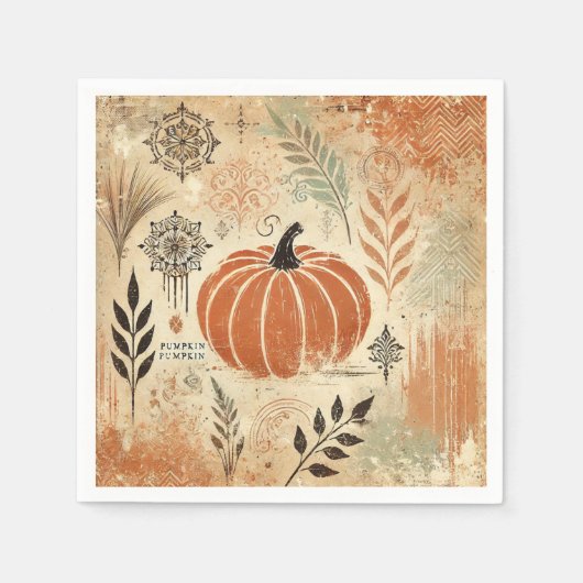 かぼちゃスパイス動揺してインク秋シーズンデクページ スタンダードカクテルナプキン (正面)