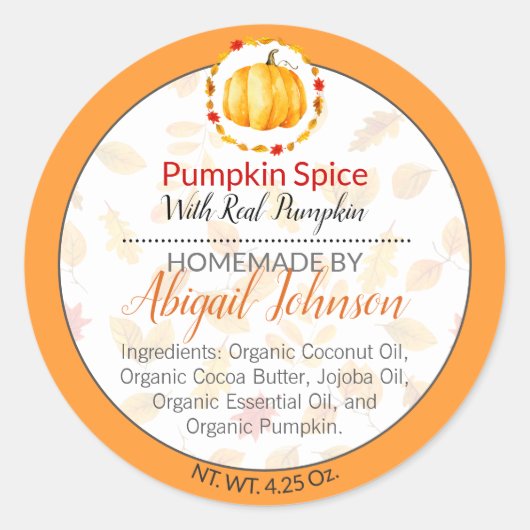 かぼちゃスパイス自家製体バターまたはジェリーラベル ラウンドシール (正面)