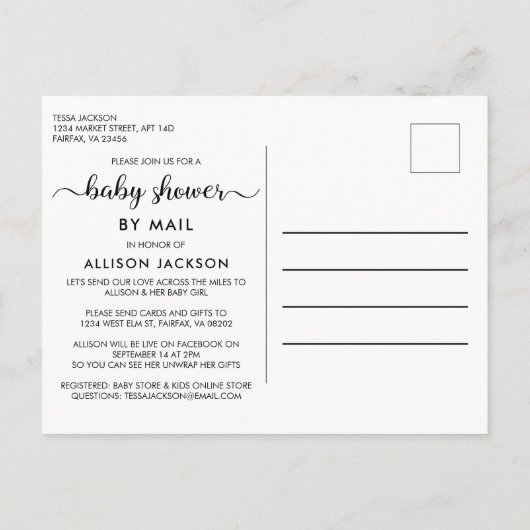 かぼちゃピンクの水彩の女の子の赤ちゃんシャワー – 郵便で インビテーションポストカード (裏面)