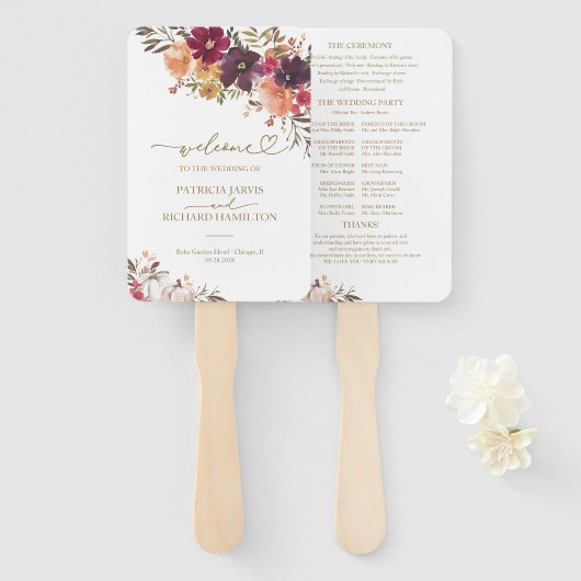 かぼちゃフローラ秋の結婚式式プログラム ハンドファン (正面&裏面)