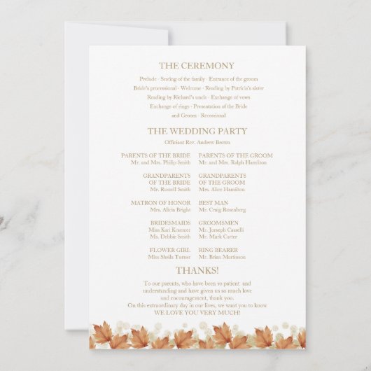 かぼちゃフローラ秋の結婚式式プログラム 招待状 (裏面)