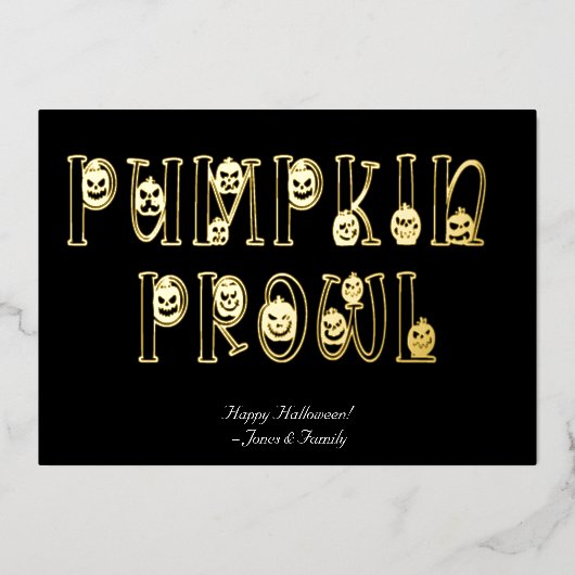 「かぼちゃプロール」ハロウィーンタイポグラフィ 箔招待状 (正面)