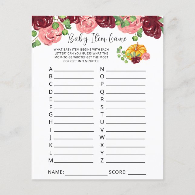 かぼちゃベビーアイテムゲーム。赤ちゃんシャワーゲーム (正面)