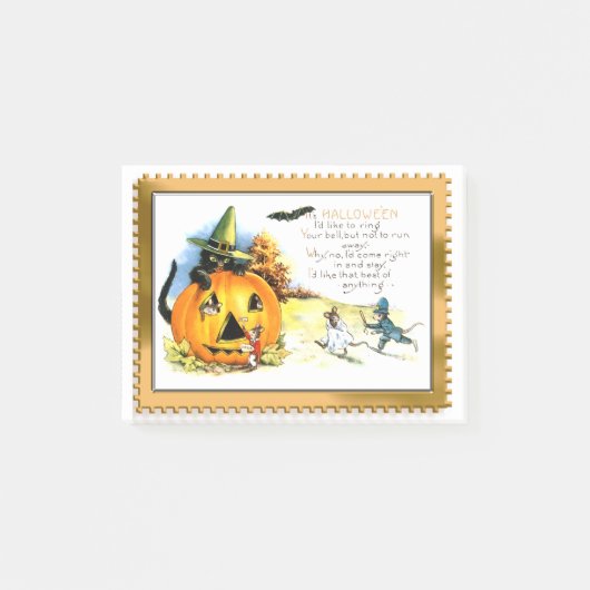 かぼちゃランタンに座るハロウィンの猫 ポストイット (正面)