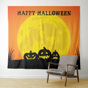 かぼちゃランタン満月ハロウィン タペストリー
