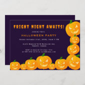 かぼちゃランタン 紫とオレンジ ハロウィンパーティー 招待状 (正面/裏面)