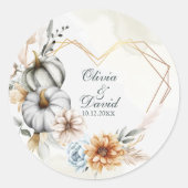 かぼちゃワイルドフラワーハートシェイプフレーム結婚ズ ラウンドシール (正面)