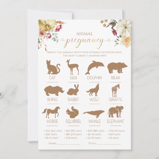 かぼちゃ動物妊娠秋赤ちゃんシャワーゲーム 招待状 (正面)