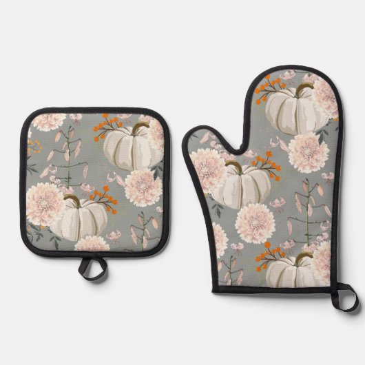 かぼちゃ及び花 鍋つかみ&鍋敷きセット (正面)