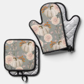 かぼちゃ及び花 鍋つかみ&鍋敷きセット (正面/裏面)