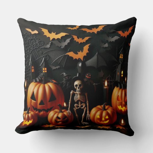 かぼちゃ及び骨格 クッション (正面)