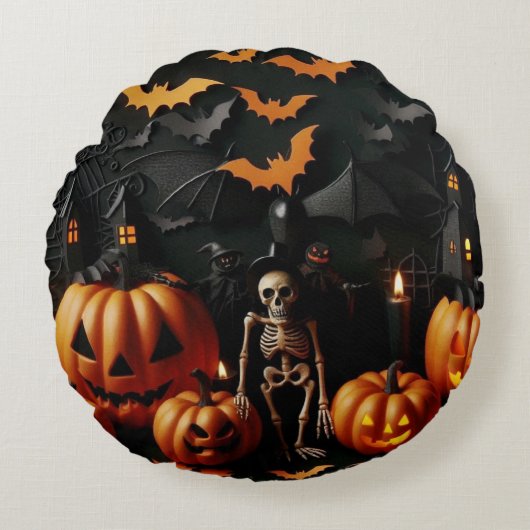 かぼちゃ及び骨格 ラウンドクッション (正面)