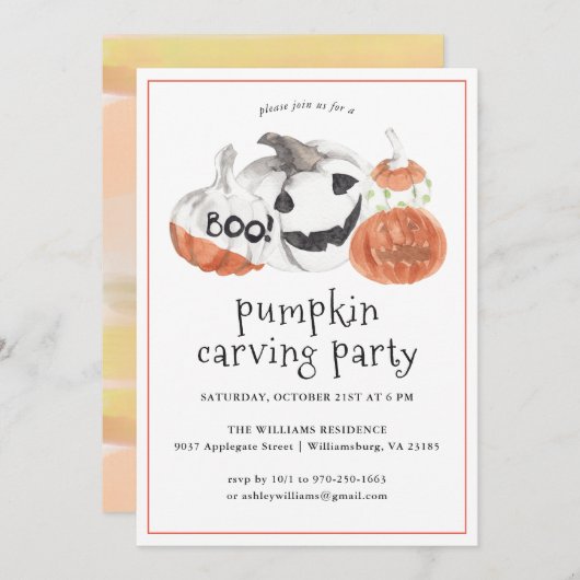 かぼちゃ彫り | ハローウィンパーティ招待状 招待状 (正面/裏面)