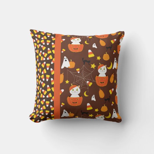 かぼちゃ模様のかわいいハロウィン猫 クッション (正面)