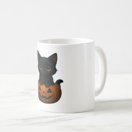 かぼちゃ猫 – かわいい不気味猫用ハロウィンシャツ コーヒーマグカップ (正面右)