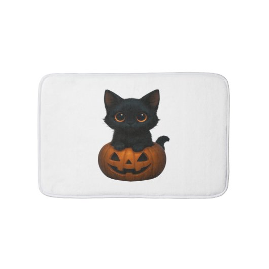 かぼちゃ猫 – かわいい不気味猫用ハロウィンシャツ バスマット (正面)