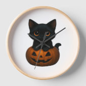 かぼちゃ猫 – かわいい不気味猫用ハロウィンシャツ 壁時計 (正面)
