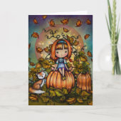 かぼちゃ畑の狐 かわいいハロウィンアート カード (正面)