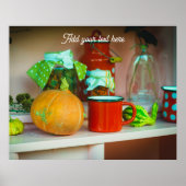 かぼちゃ素朴と赤いマグカップを使った静かな生活 ポスター (正面)