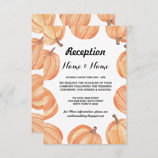かぼちゃ素朴婚礼レセプションカード秋 招待状 (正面/裏面)
