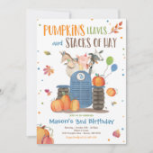 かぼちゃ農場パーティー かぼちゃトラクター 誕生日パーティー 招待状 (正面)