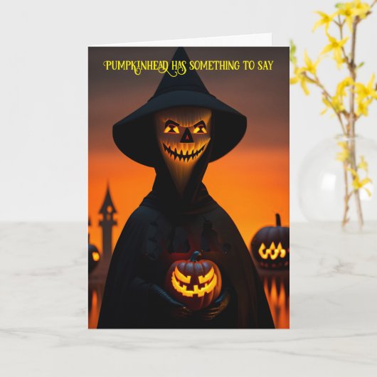 かぼちゃ頭にハロウィーンって言いたいことがある カード (黄色い花)