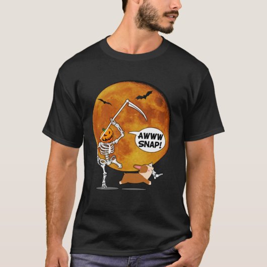 かぼちゃ骨格折れ脚ハロウィンコーギリパー Tシャツ (正面)